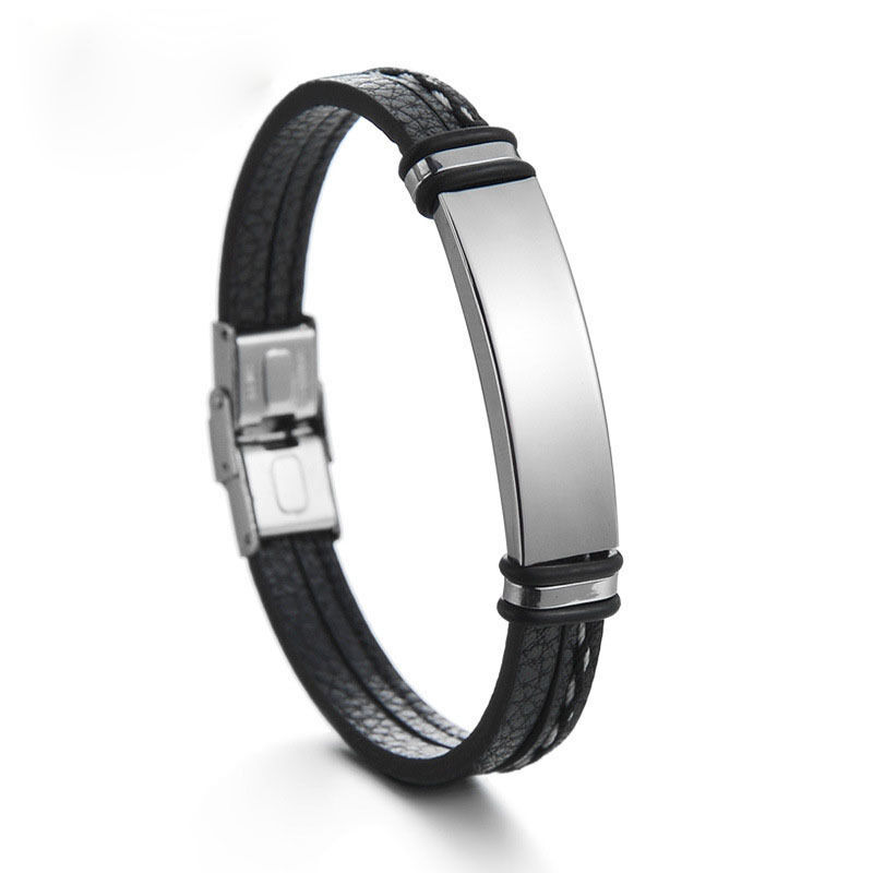 Personalisierte Ha Trendy Pu Leder geflochtene Armband für Männer mit benutzerdefinierten Text