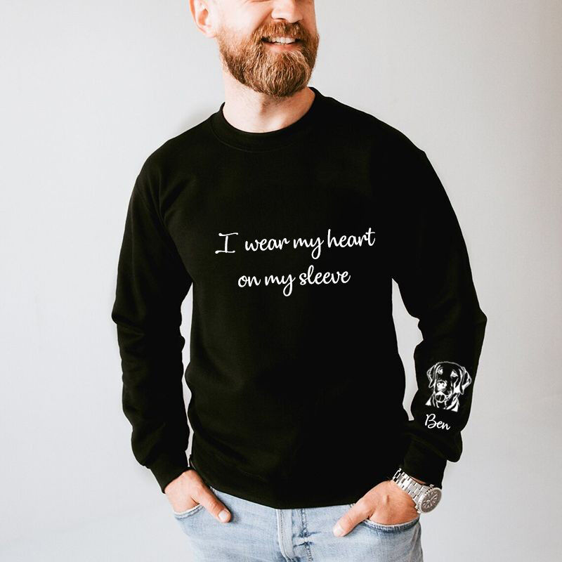 Personalized Sweatshirt with Custom Pet Picture and Name On The Sleeve Gift for Pet Loving Dad