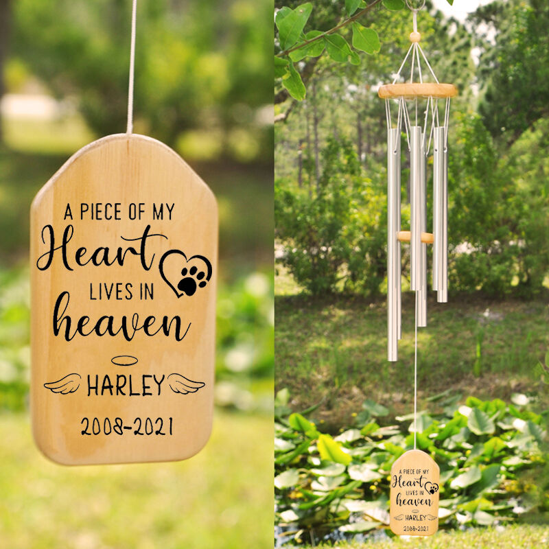 Custom Wind Chime A Piece of My Heart Lives In Heaven with Angel Wings Halo Design for Memorial