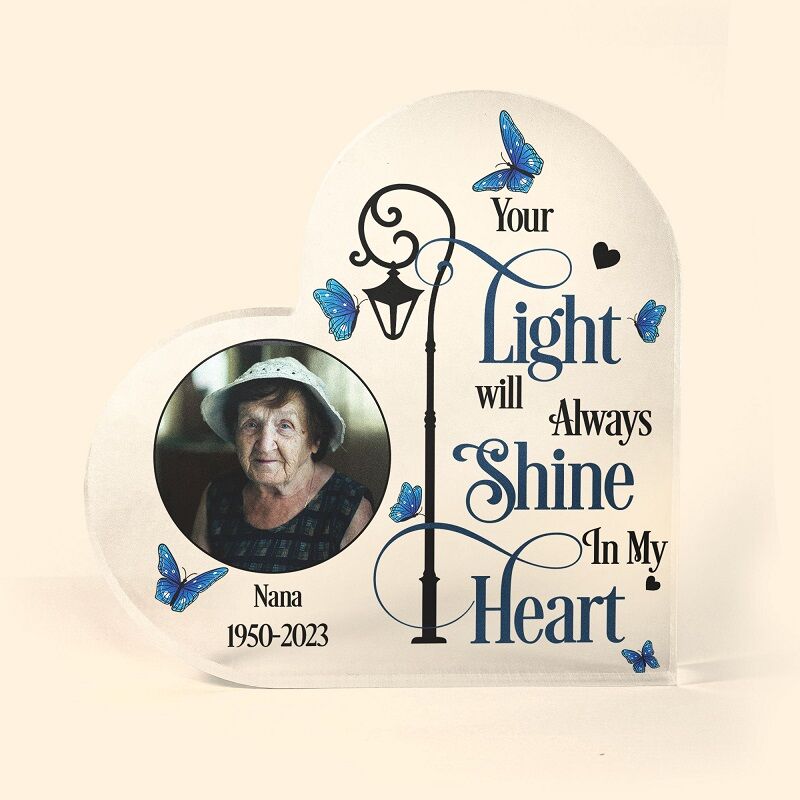Personalized Acrylic Photo Plaque Your Light Always Shine In My Heart Memorial Gift for Family
