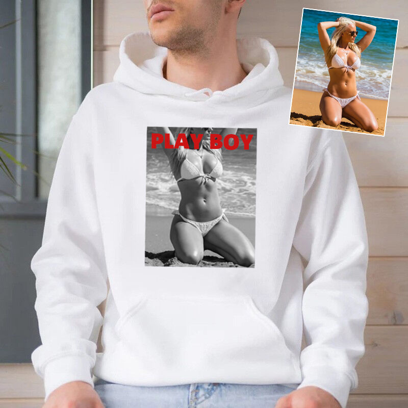 Gepersonaliseerde hoodie Play Boy aangepaste pittige foto ontwerp aantrekkelijk cadeau voor vriendje