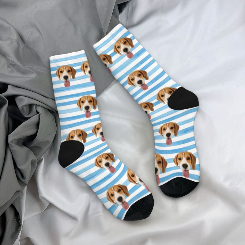 Calcetines personalizados de cara a rayas con fotos para amantes de las mascotas