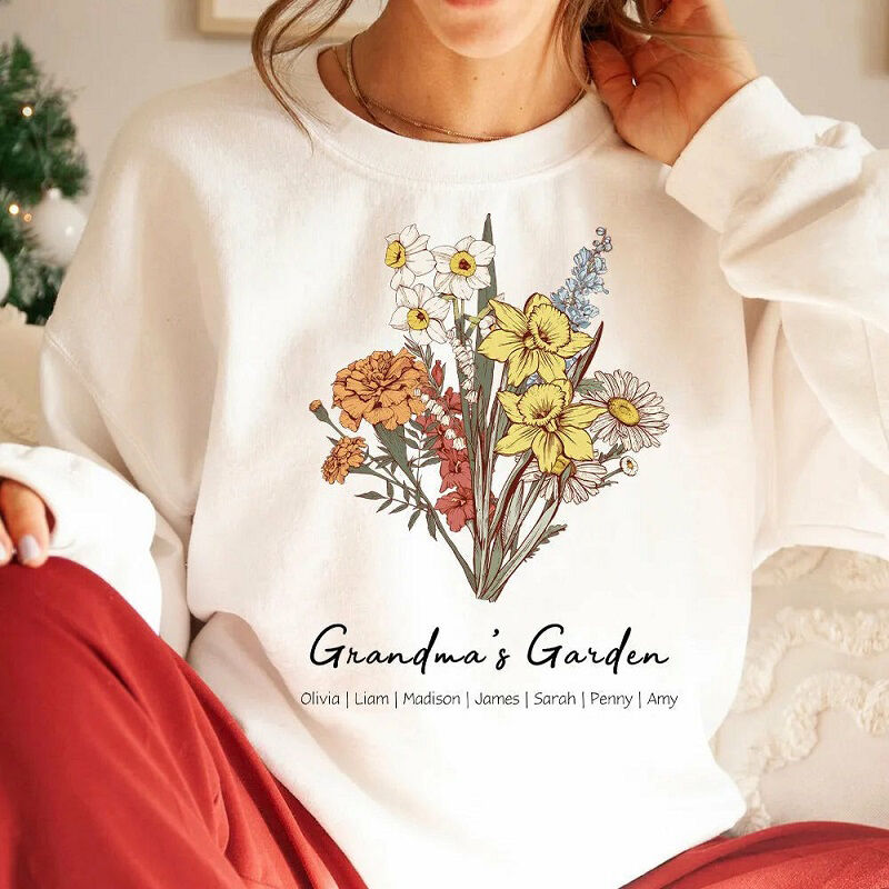 Personalized Sweatshirt Mom's Garden with Custom Birth Flower and Names Warm Gift for Mother's Day