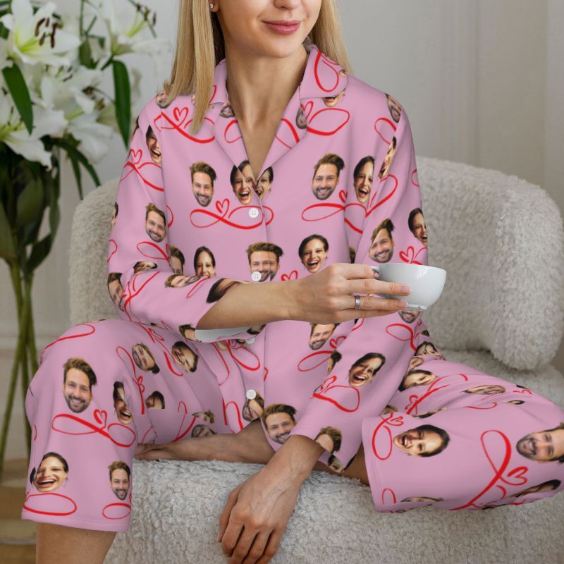 Personalized Pajamas Custom Couple Photo Infinite Love Pattern Design Perfect Gift for Lovers