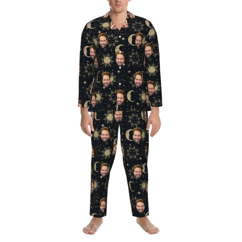 Personalized Pajamas Custom Photo Artistic Sun Moon Pattern Design Exquisite Gift for Him Family