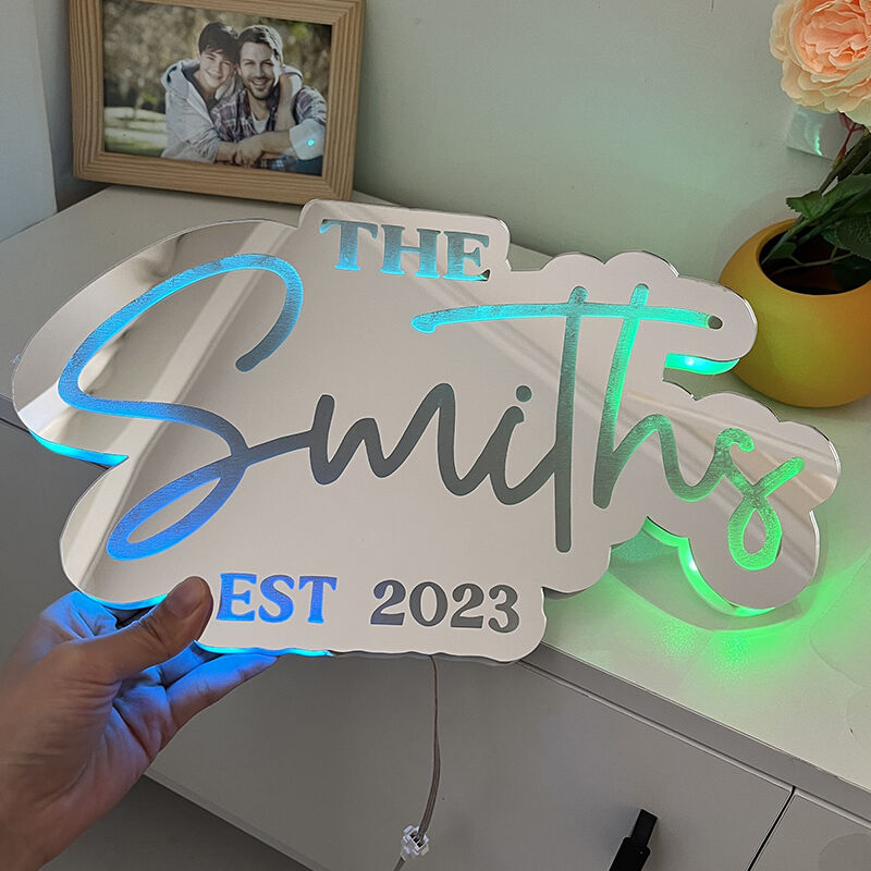 Personalized Name Mirror Lamp With Year Anniversary Gift