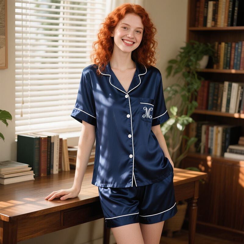Personalized Embroidered Pajama Set with Custom Letter Simple Gift for Friends