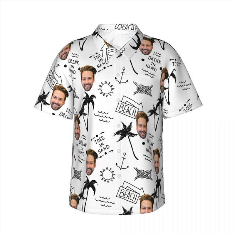 Chemise hawaïenne personnalisée avec photo Dessin au crayon Manches courtes Cadeau de vacances pour hommes