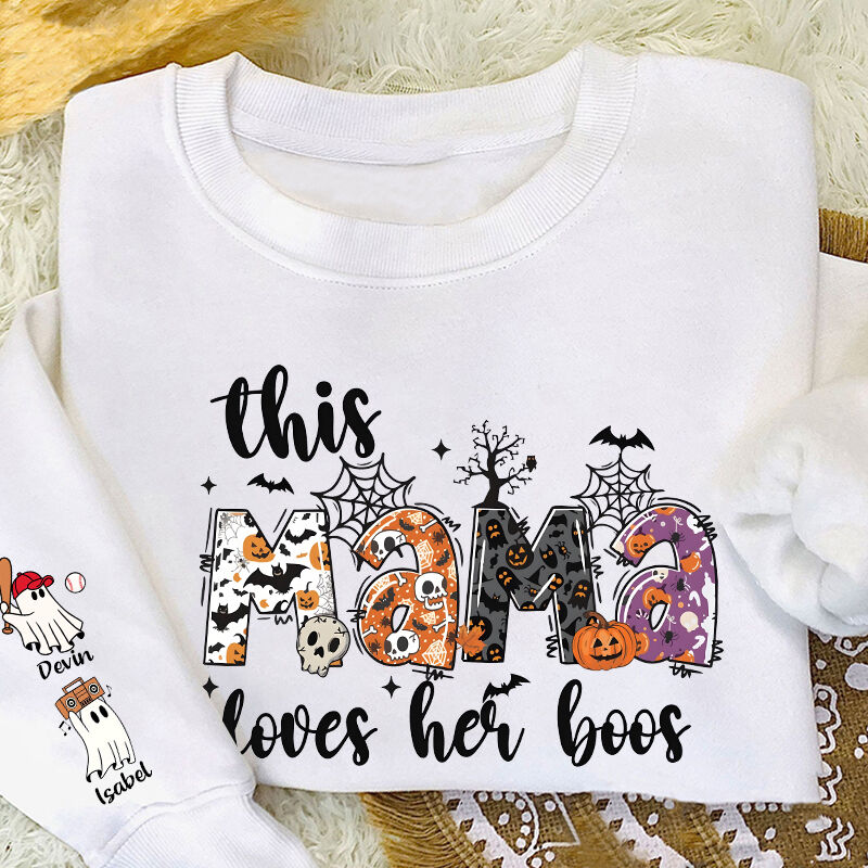 Personalized Sweatshirt This Mama Loves Her Boos Custom Kids Cute Ghost Design Halloween Vibe Gift for Mom