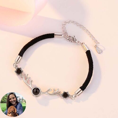 Personalized Photo Elk Projector Bracelet with Black String