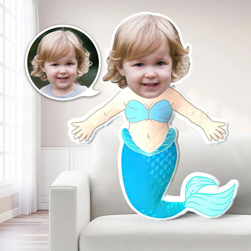 Custom Face Pillow Blue Mermaid 3D Portrait Personalized Photo Pillow Funny Gifts
