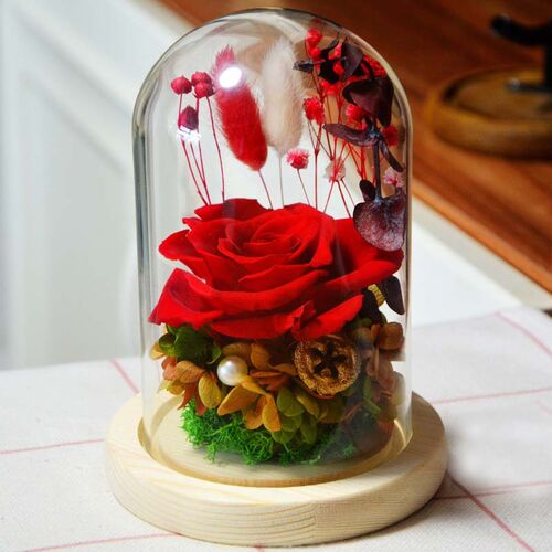 Cadeau de St-Valentin - Fleur de rose préservée - Couvre-verre Fleur de rose