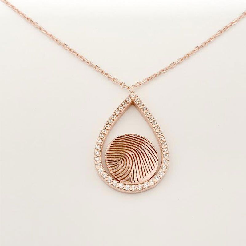 Personalized Fingerprint Necklace Engraved On Diamond Drop Necklace