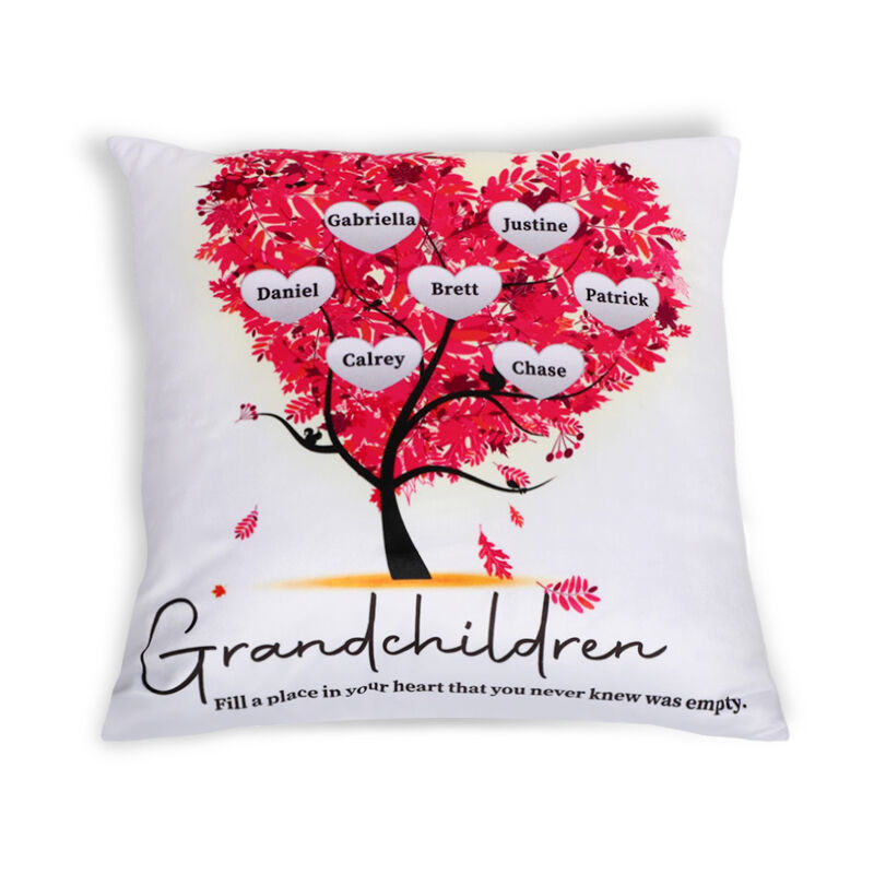 "Grandchildren Fill A Place In Your Heart" Custom Family Tree Name Pillow