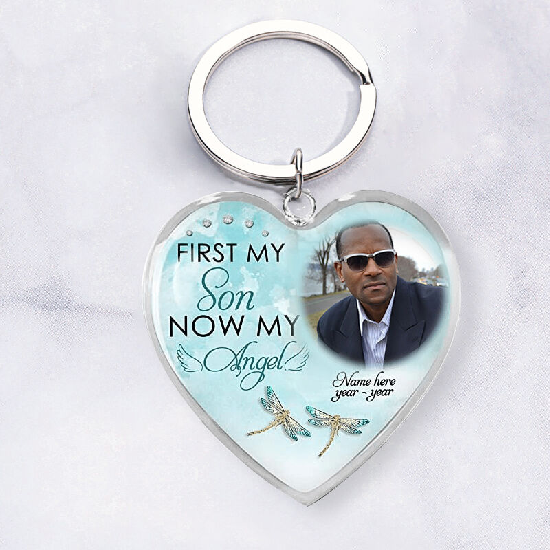 "First My Son Now My Angel" Custom Photo Keychain