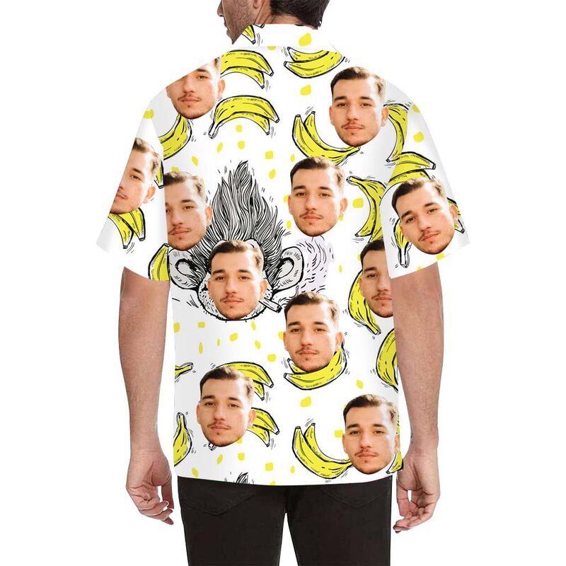 Custom Face Monkey and Banana Men's All Over Print Hawaiian Shirt