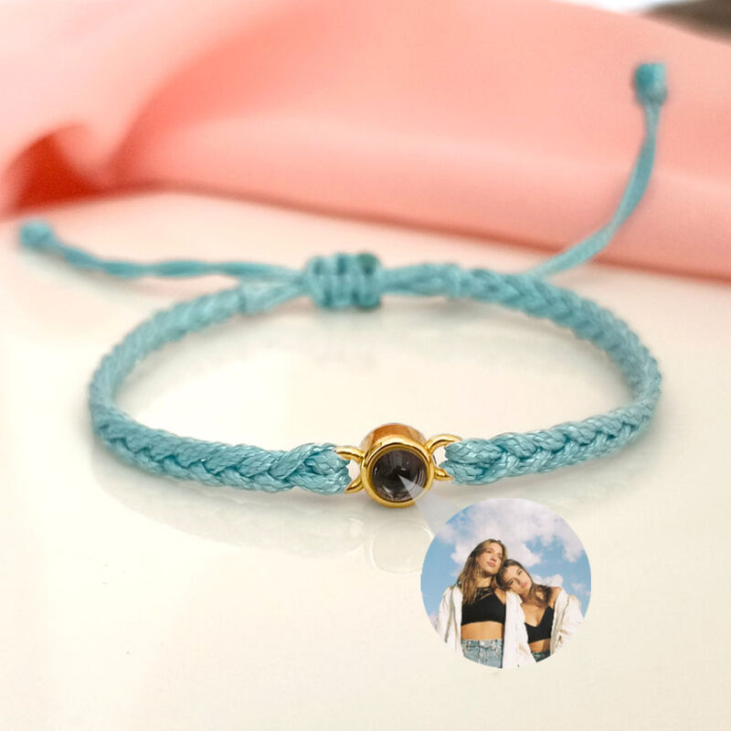 Sterling Silver Personalized Blue Rope Picture Projection Bracelet Sincere Gift