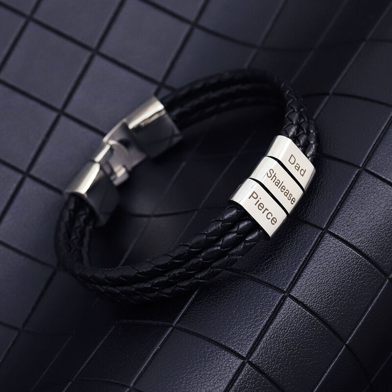 Personalisierte Vintage Multilayer Leder svil Edelstahl Männer Armband benutzerdefinierte Familienname