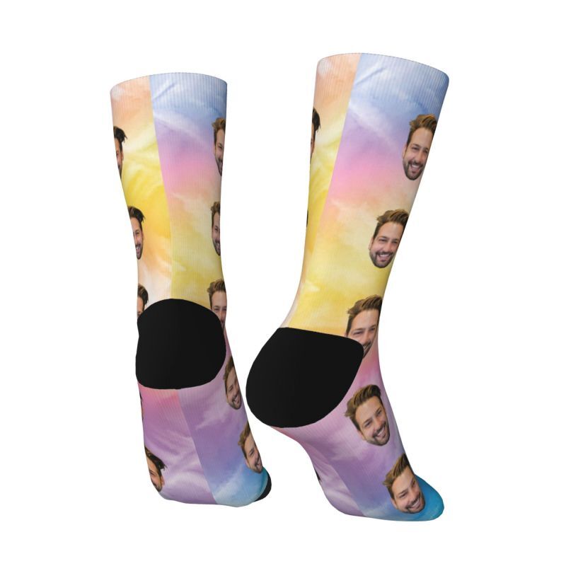Customized Photo Socks with Vibrant Color Tie-Dye for Friend