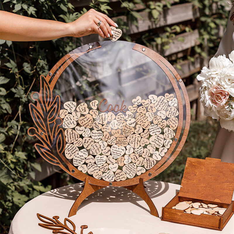 Libro De Invitados De Boda Redondo Personalizado Con Inserciones En Forma De Corazón Para Regalos De Boda