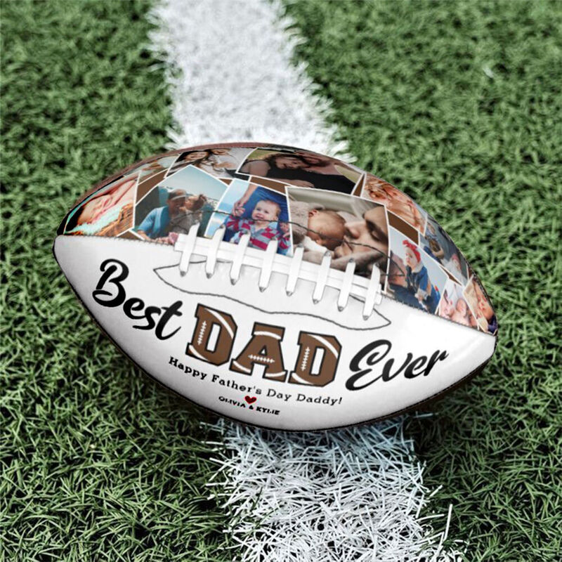 "Best Dad Ever" Personalized Football Add Photos for Dad