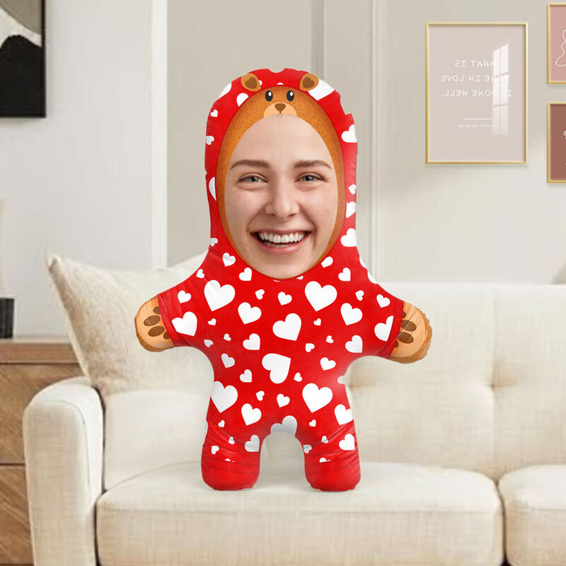 Oreiller de visage personnalisé Love Hearts Teddy Bear Cadeaux mignons pour femmes