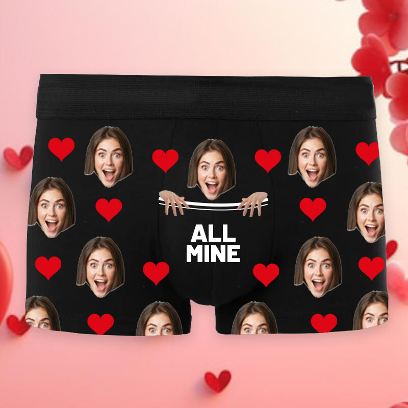 Personalisierte Foto Herrenunterwäsche Boxershorts Lustiges Geschenk zum Valentinstag "All Mine"