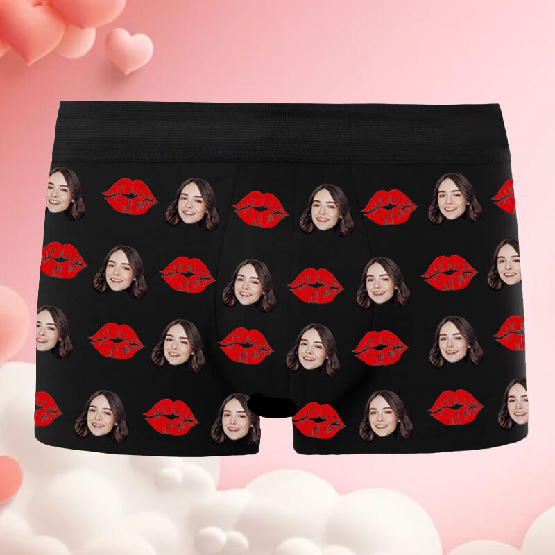 Personalized Picture Men's Underwear Boxer Briefs With Red Mouth Pattern Surprising Valentine's Day Present