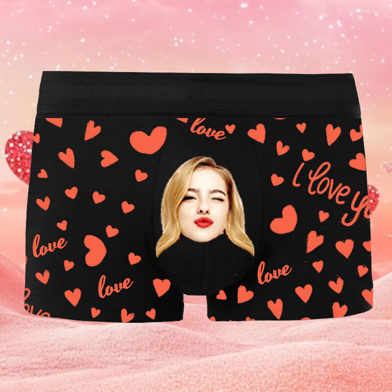 Personalisierte Bild Herren Unterwäsche Boxershorts mit Herz-Muster Besonderes Geschenk zum Valentinstag