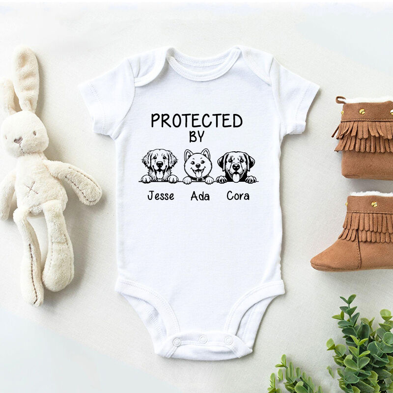 Personalized Baby Onesie Protected By Custom Cute Pet Portrait Perfect Baby Shower Gift for Pet Lovers