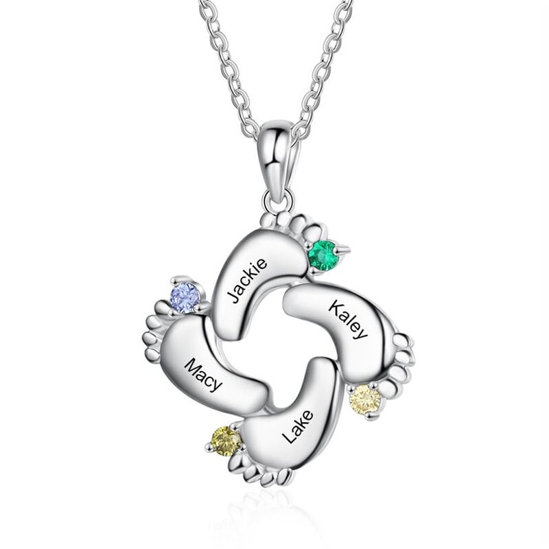 Personalized Foot Necklace with Name and Birthstone Cute Gift for Mom