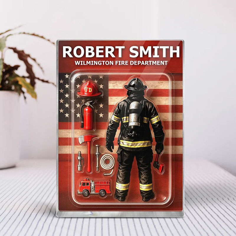 Personalized Name Acrylic Plaque with Firefighter Figure Pattern Best Gift for Your Love