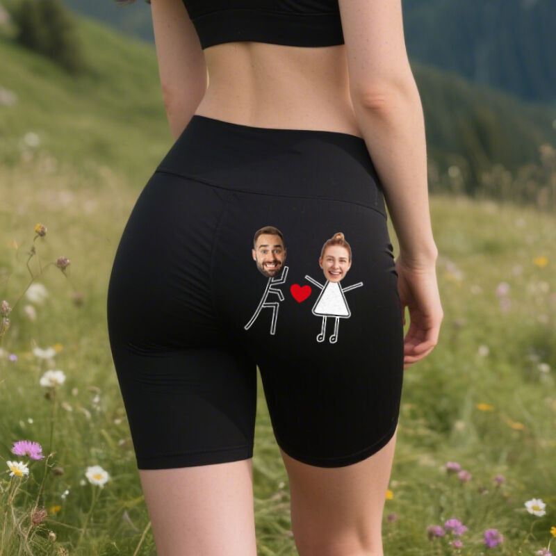 Leggings personnalisés pour motards Photo personnalisée du couple Love Launch Cadeau amusant pour les amoureux
