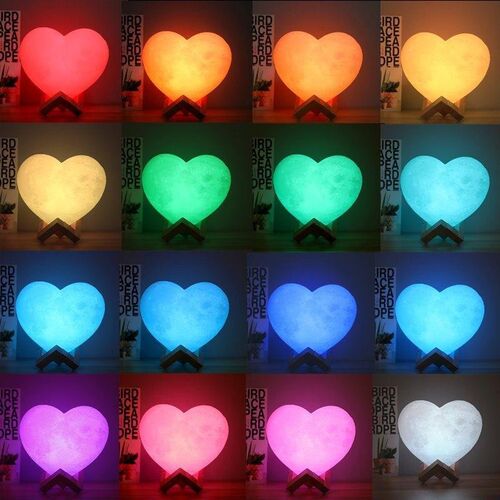 Lámpara luna de foto personalizado en forma de corazón en 16 colores