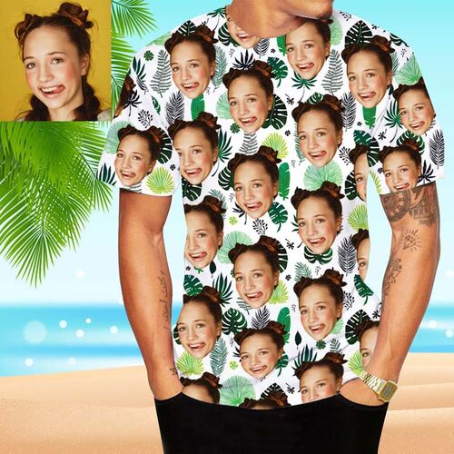 T-Shirt mit Gesicht aus Hawaii und verschiedenen Blättern