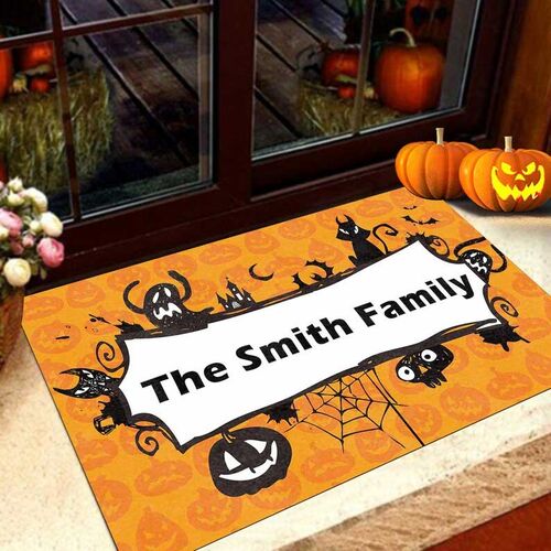 Tapis de sol personnalisé pour Halloween avec nom de famille