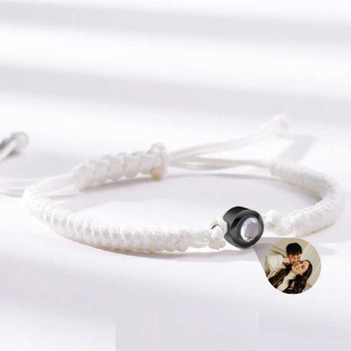 Sterling Silver Personalized Photo Projection White String Bracelet Gift For Couple