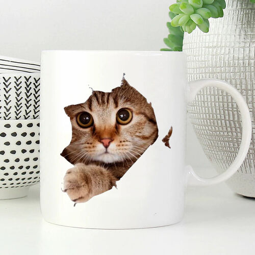 Taza personalizada con foto de gato en forma lágrima regalo para amigos