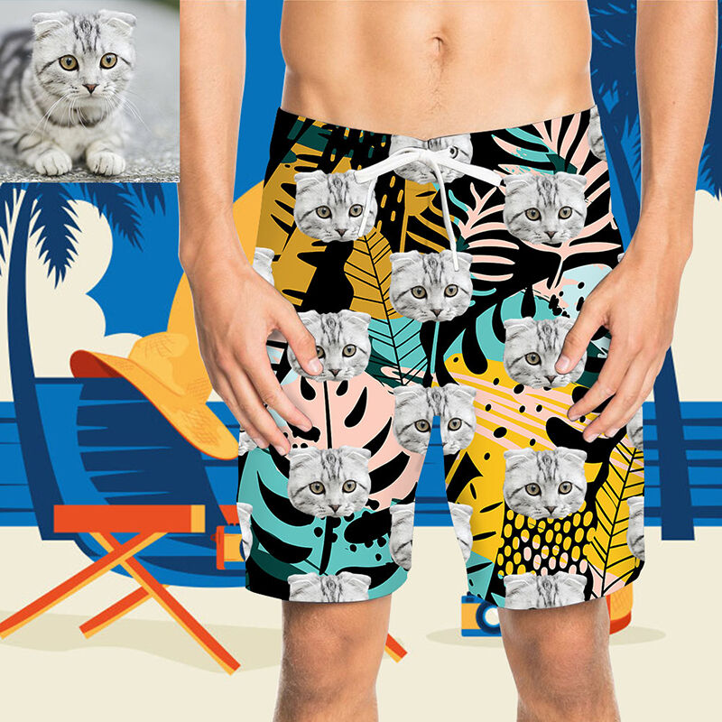 Custom Face Good-looking Colorful Palm Men's Beach Shorts