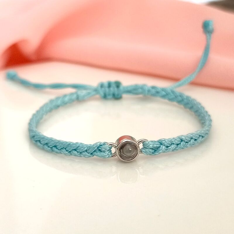 Sterling Silver Personalized Blue Rope Picture Projection Bracelet Sincere Gift