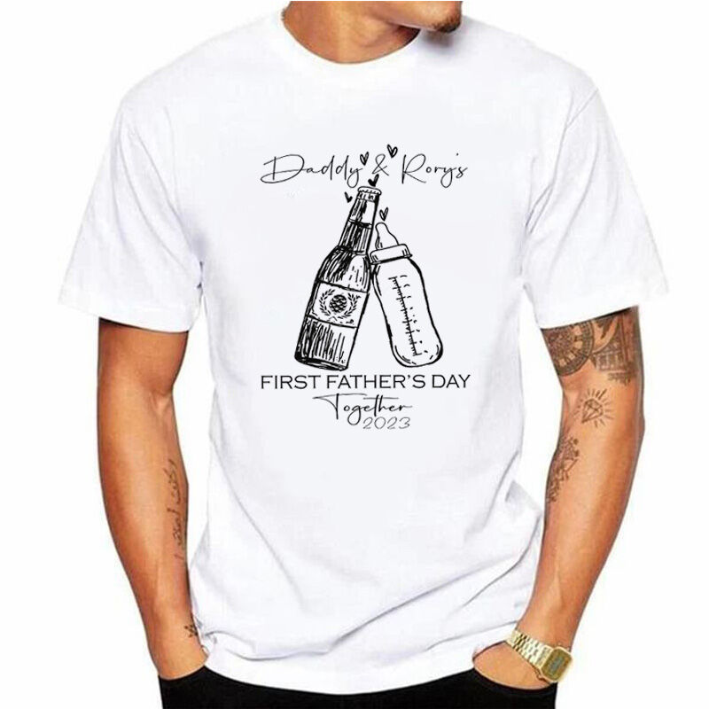 Camiseta padre con nombre de hijos personalizado con dibujo de botella de vino