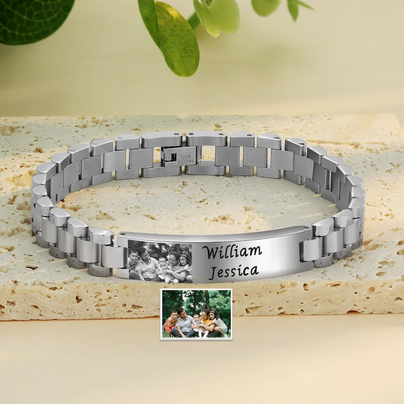 Personalized Stainless Steel Men's Bracelet Custom Photo and Name