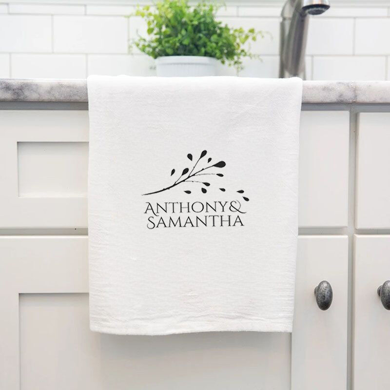 Personalized Towel with Custom Couple Name Aesthetic Dancing Leaves Design for Lover