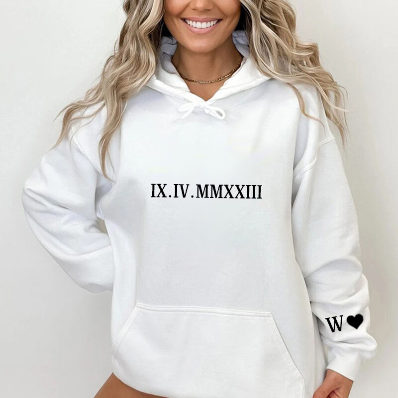 Personalized Hoodie with Embroidered Roman Numeral Date And Initial Perfect for Couple's Anniversary