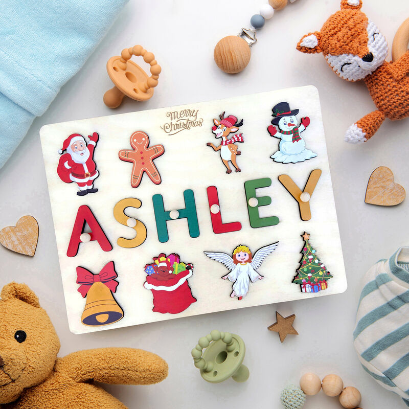 Personalized Baby Name Puzzle With Christmas Icons Cute Christmas Gift For Baby