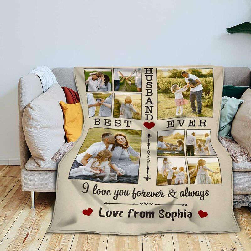 Personalized Picture Blanket with Red Heart Pattern Creative Gift for Husband "I Love You Forever & Always"
