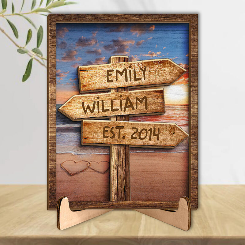 Personalized Name Frame Guidepost Sign with Custom Names Special Place Photo Design Unique Gift for Lovers