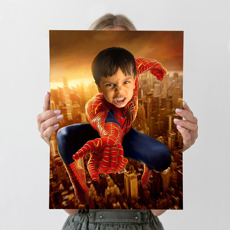 Custom Portrait from Head PhotoPhoto Superhero Kid Spiderman for Kid' Birthday Gift