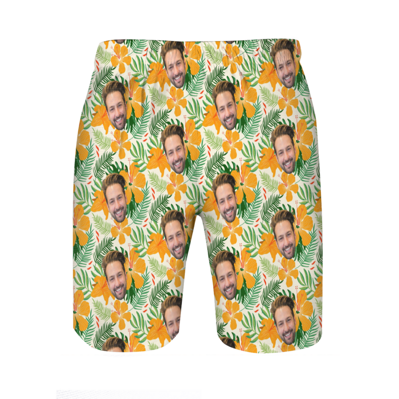 Personalized Picture Men's Beach Shorts with Intricate Pattern Creative Gift for Grandpa