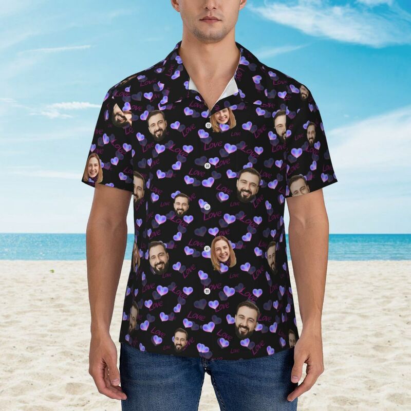 Camisa Hawaiana Personalizada con Foto de Cara para Pareja